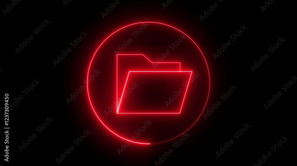 Poster glowing neon file folder sign. glowing neon folder icon isolated on black background. neon glowing m