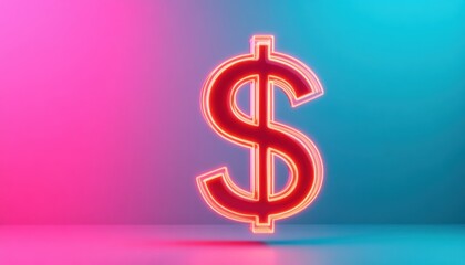 Obraz premium A vibrant neon dollar sign against a colorful background, symbolizing finance and modern wealth.