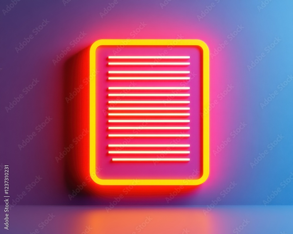 Poster a vibrant neon light design featuring a rectangular shape with horizontal lines against a colorful b