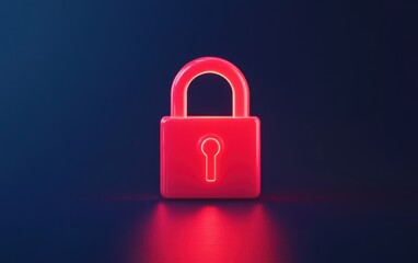 Fototapeta premium A vibrant red padlock with a keyhole illuminated against a dark background, symbolizing security and protection in the digital age.