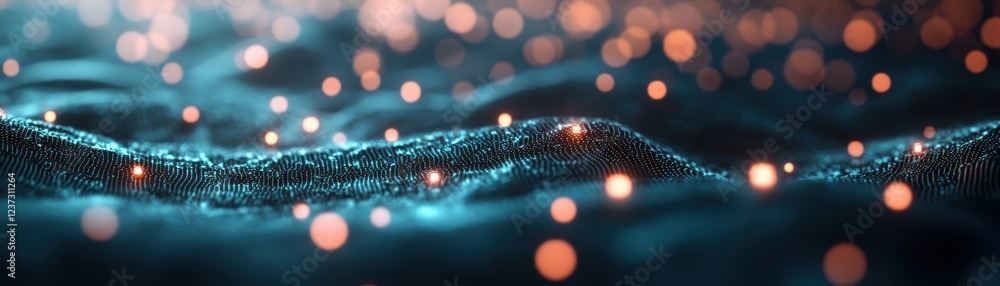 Poster abstract digital waves with glowing particles create a mesmerizing visual effect, perfect for modern