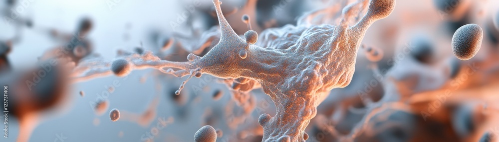 Poster abstract representation of microscopic particles, showcasing intricate details and vibrant colors in