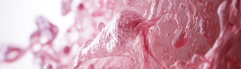 Obraz premium Close-up of pink cellular structure showcasing intricate details and textures, highlighting the beauty of microscopic life.