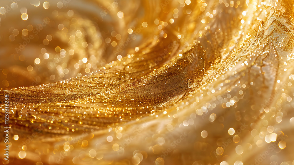 Poster a close-up of shimmering golden textures with sparkling elements.