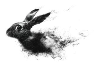Rabbit silhouette emerging from smoke effect isolated on transparent background