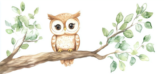 Obraz premium watercolor owl cute woodland bird