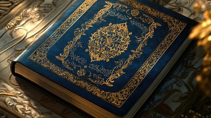 Ornate Quran: A Luxurious Blue and Gold Edition