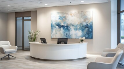Modern Reception Area with Abstract Artwork and Minimalist Design