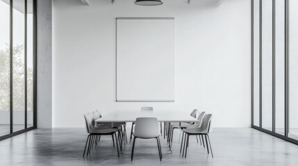Fototapeta premium Minimalist Conference Room with Empty Table and Chairs in Natural Light