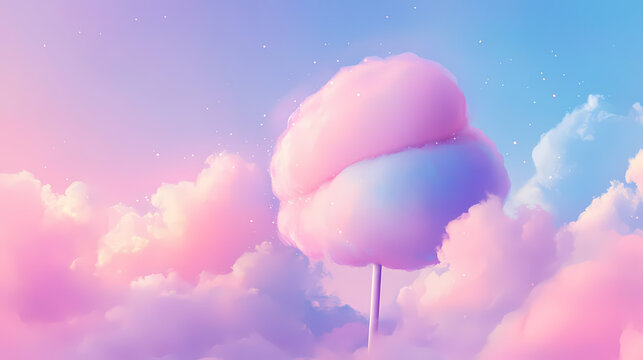 Soft pastel cotton candy with a dreamy background evoking nostalgia and whimsy perfect for a playful and colorful summer treat illustration. Pastel Nostalgia. Illustration