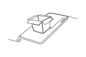 Shopping online concept. Single line draw design vector graphic illustration.	