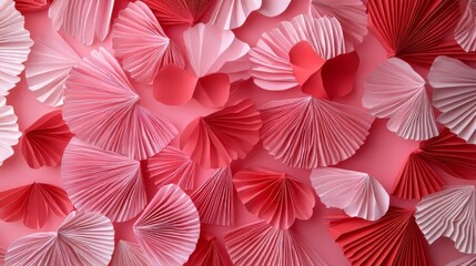 Obraz premium Pink and red paper fans on pink background