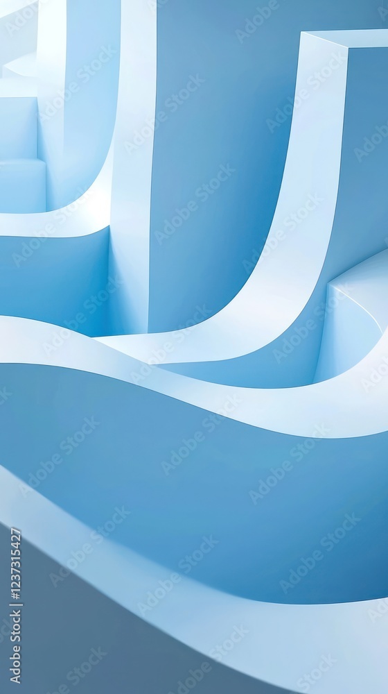 Wall mural abstract 3d blue cube shapes against a smooth, blue gradient background, creating depth and movement