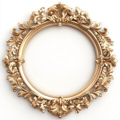Gold ornate circular frame, isolated, white background, design element