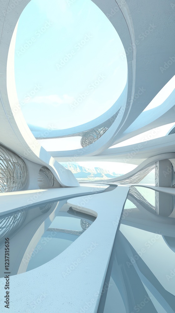 Poster abstract architectural design with sleek lines and curves, ideal for modern, minimalist projects.