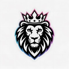 Vintage-Style Lion Face Logo with Crown on White Background