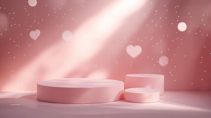 Pink display with hearts and light