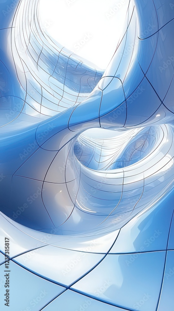 Wall mural abstract blue background with smooth flowing curves, ideal for tech and modern design concepts.