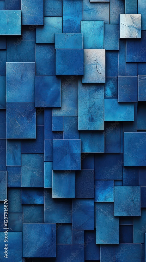 Wall mural abstract blue squares arranged in a dynamic pattern, creating a clean, geometric design.