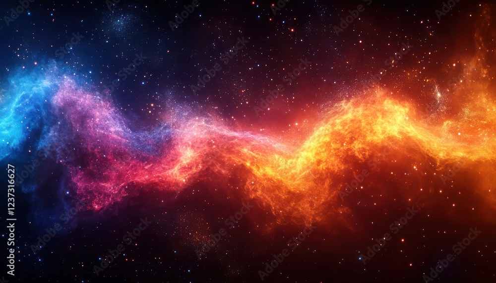 Poster abstract cosmic mist with swirling particles in vivid color transitions