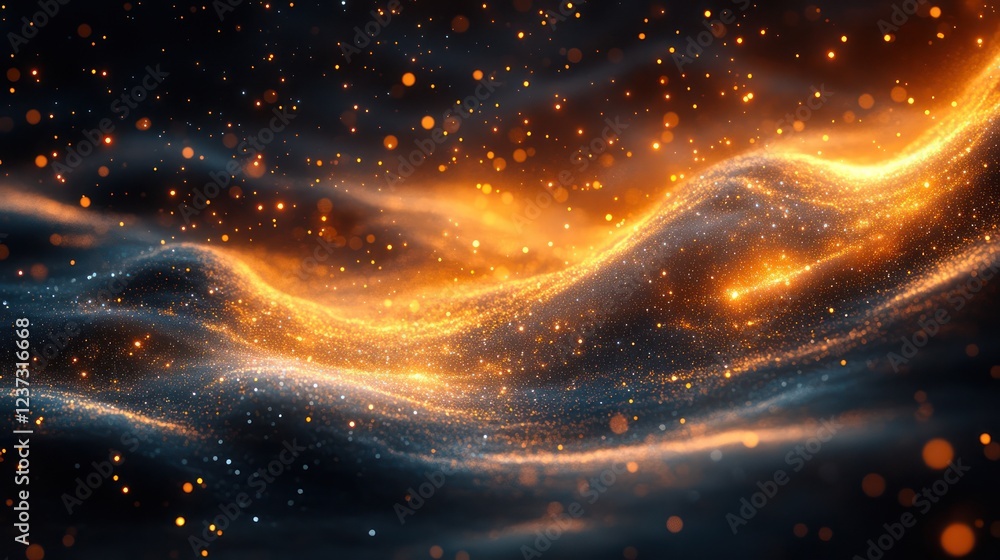 Poster abstract cosmic swirl with glowing star particles and deep color transitions