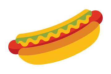 Hot dog with mustard, ketchup and pickles vector art illustration