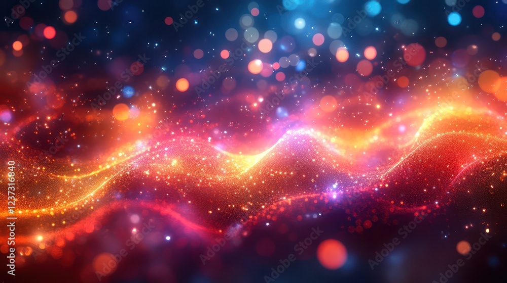 Poster abstract digital mesh glowing in neon tones with smooth transitions