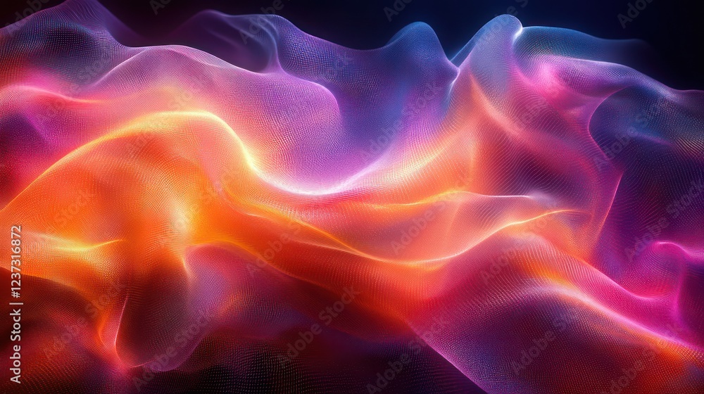 Poster abstract digital mesh glowing in neon tones with smooth transitions