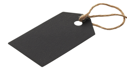 Blank black label with string on transparent background