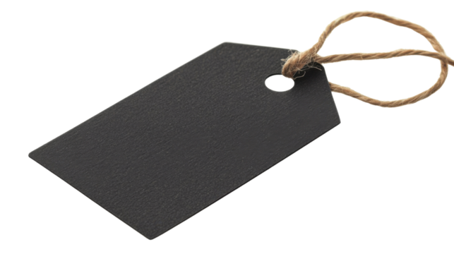 Blank black label with string on transparent background