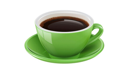 Green coffee cup filled with dark coffee on transparent background