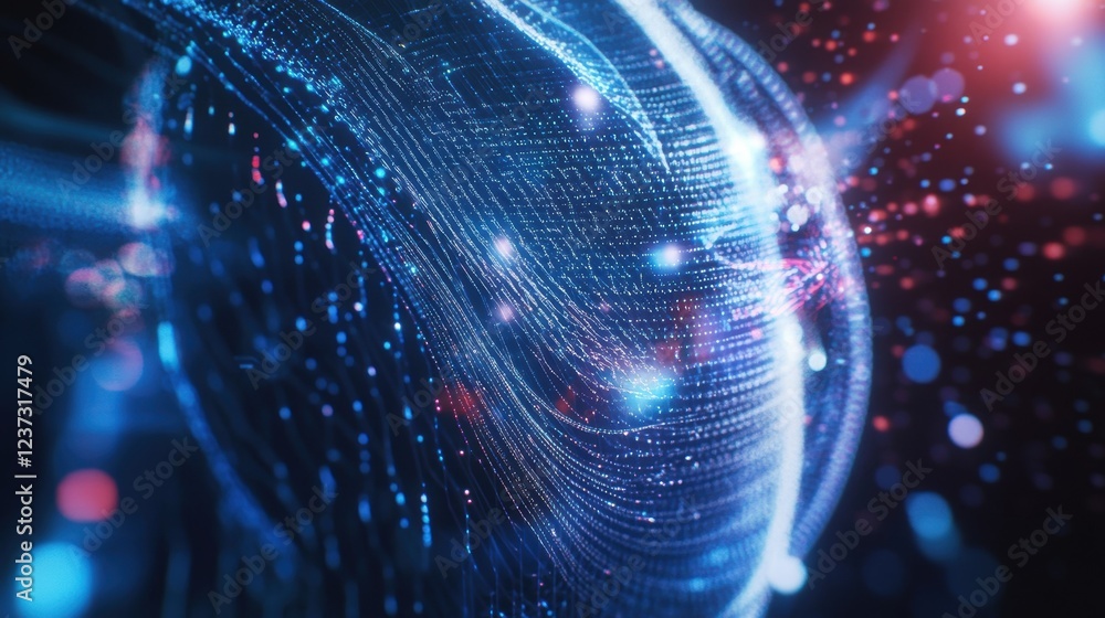 Poster wrapping lines of code around a globe symbolizes innovative production processes transforming global