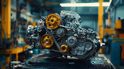 Car engine workshop repair, close-up view.