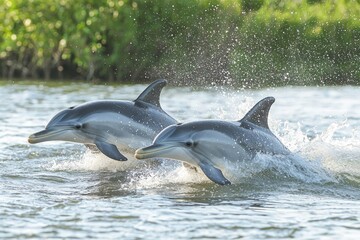 Fototapeta premium Family of Spinner Dolphins in the Wild.