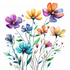 Obraz premium Rainbow Flowers Clipart | Colorful Floral Vector Illustration