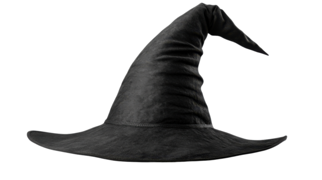 Pointy witch hat isolated on transparent background for halloween party costume