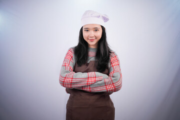 Fototapeta premium Indonesian Asian woman with long black hair is hugging herself