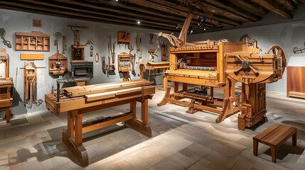 Museum exhibit antique woodworking tools & machinery