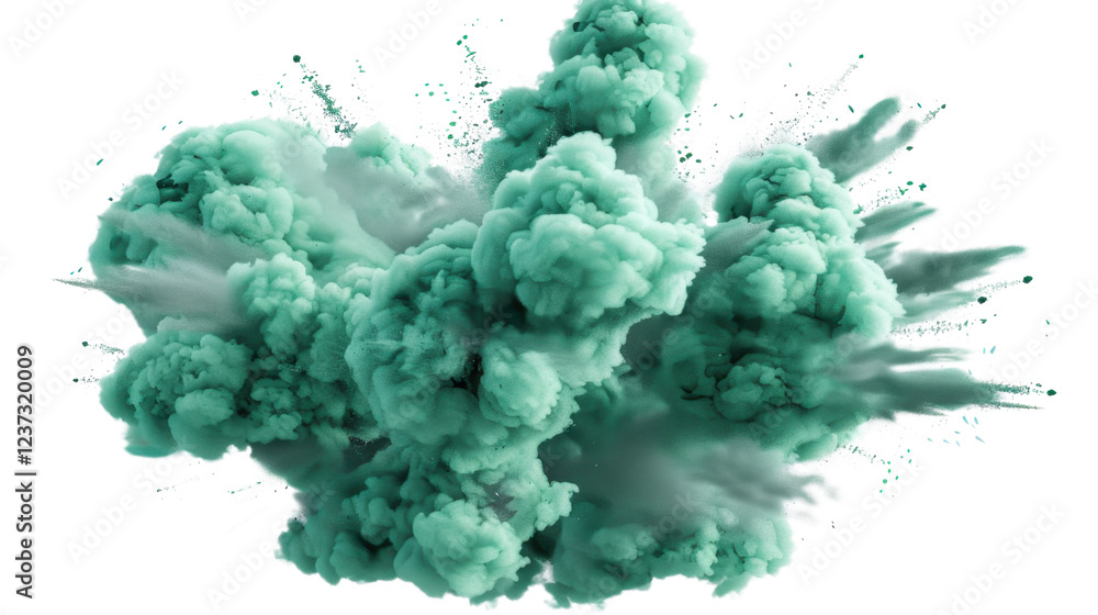 Poster green smoke exploding creating a colorful cloud on transparent background