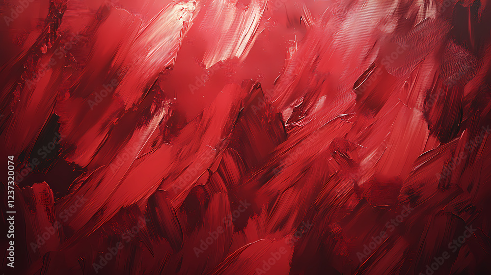 Wall mural Crimson passion: a vibrant, textured background of thick, expressive red paint strokes. Textured Impasto. Illustration