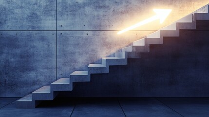 Modern Stairs Leading Upward with Abstract Light Arrow Direction