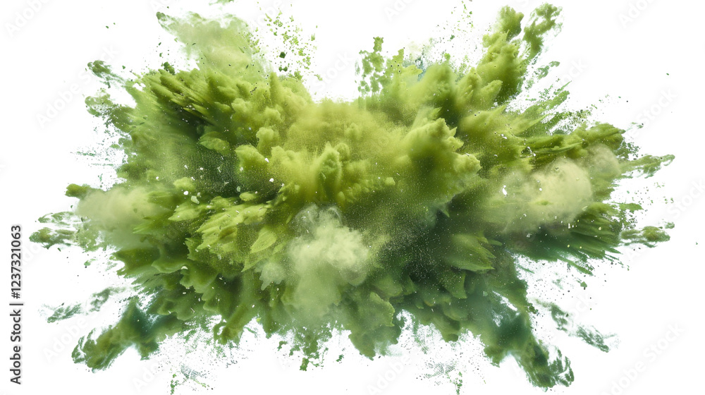 Poster green powder exploding creating a large cloud on transparent background