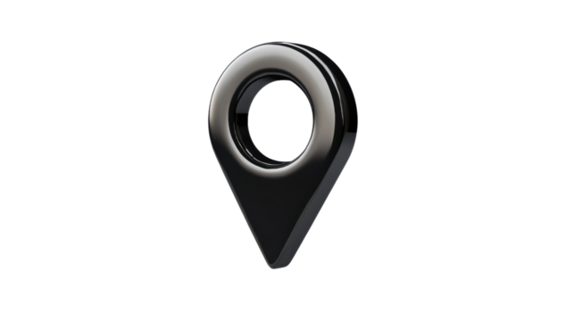 Black location pin icon hovering on transparent background