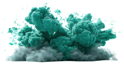 Turquoise ink cloud expanding on transparent background