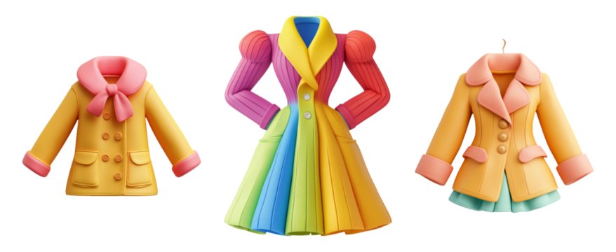 Colorful Collection of Isolated Fashion Coats on Transparent Background