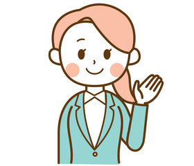 スーツを着た女性が案内するイラスト