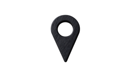Black wooden location pin icon on transparent background