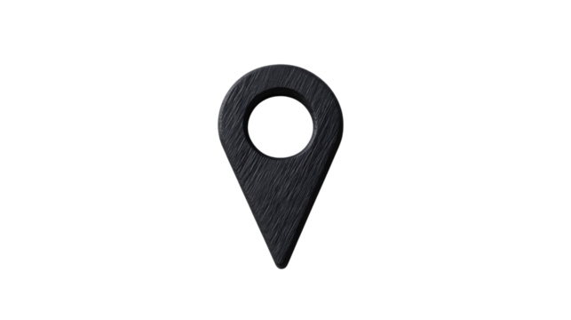 Black wooden location pin icon on transparent background