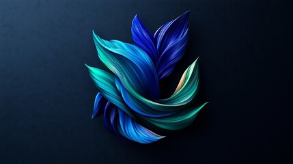 Abstract Teal and Blue Lotus Leaves on Dark Background