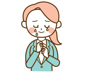 スーツを着た女性が泣いているイラスト
